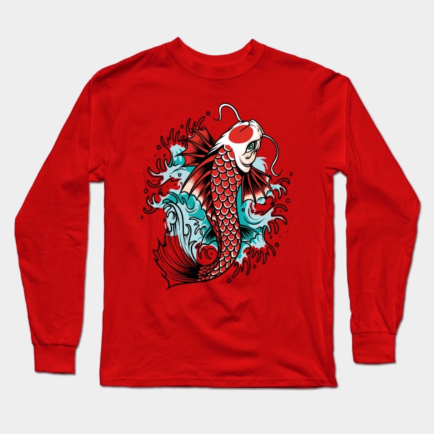 Asian Culture Japanese Koi Fish Japan Carp in the Pond Long Sleeve T-Shirt by XOZ